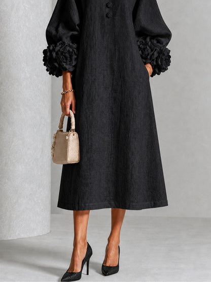 Néva | Robe Boutonnée Fleurie Noire