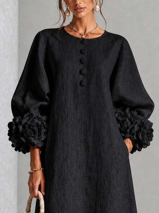 Néva | Robe Boutonnée Fleurie Noire