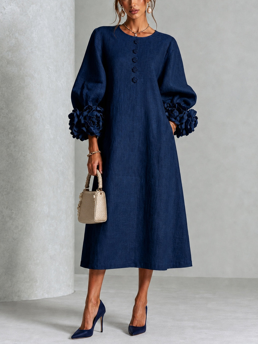 Candide | Robe Boutonnée Fleurie Bleu Marine