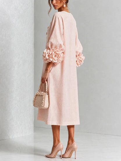 Angeline – Robe Midi Fleurie à Boutons et Poignets Fleuris Marquants