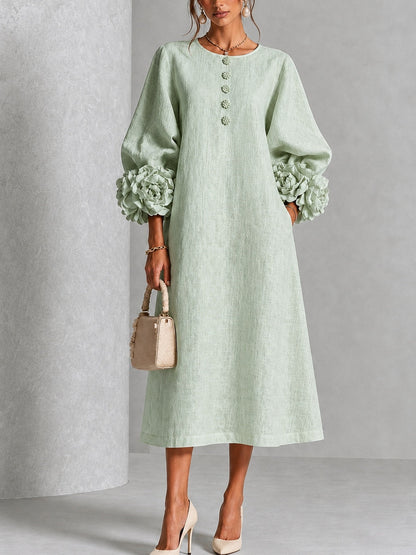 Sabine | Robe Boutonnée Fleurie Vert Sauge