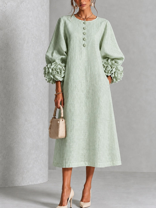 Sabine | Robe Boutonnée Fleurie Vert Sauge