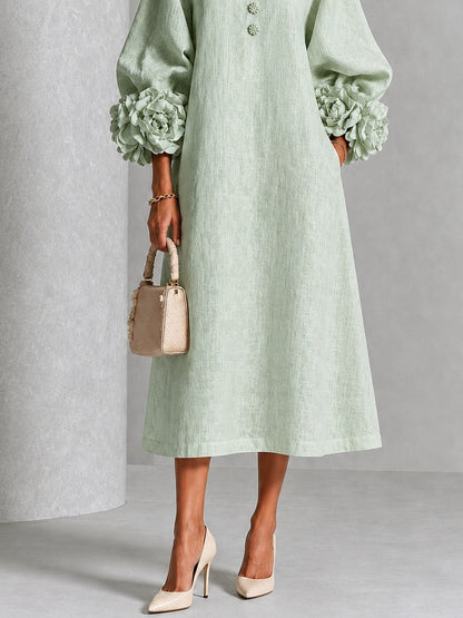 Sabine | Robe Boutonnée Fleurie Vert Sauge