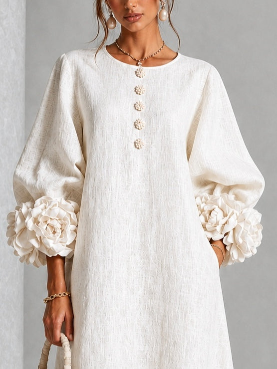 Inès | Robe Boutonnée Fleurie Blanche