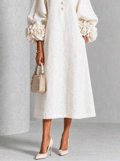 Inès | Robe Boutonnée Fleurie Blanche