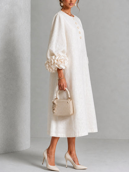 Inès | Robe Boutonnée Fleurie Blanche