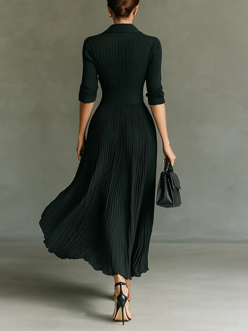Elvina | Robe Longue Plissée à Revers et Taille Haute