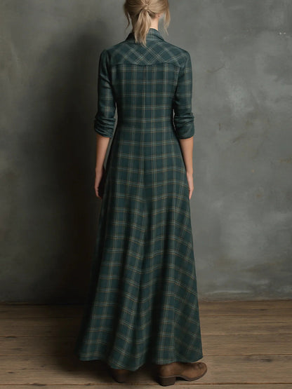 Léna | Robe Longue à Carreaux Écossais