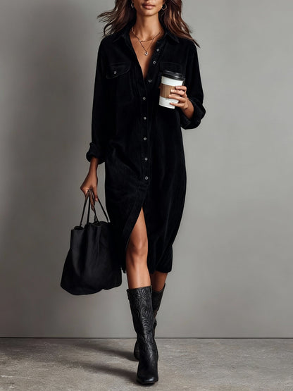 Béatrice | Robe Midi à Poches et Boutonnage Simple