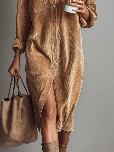 Béatrice | Robe Midi à Poches et Boutonnage Simple