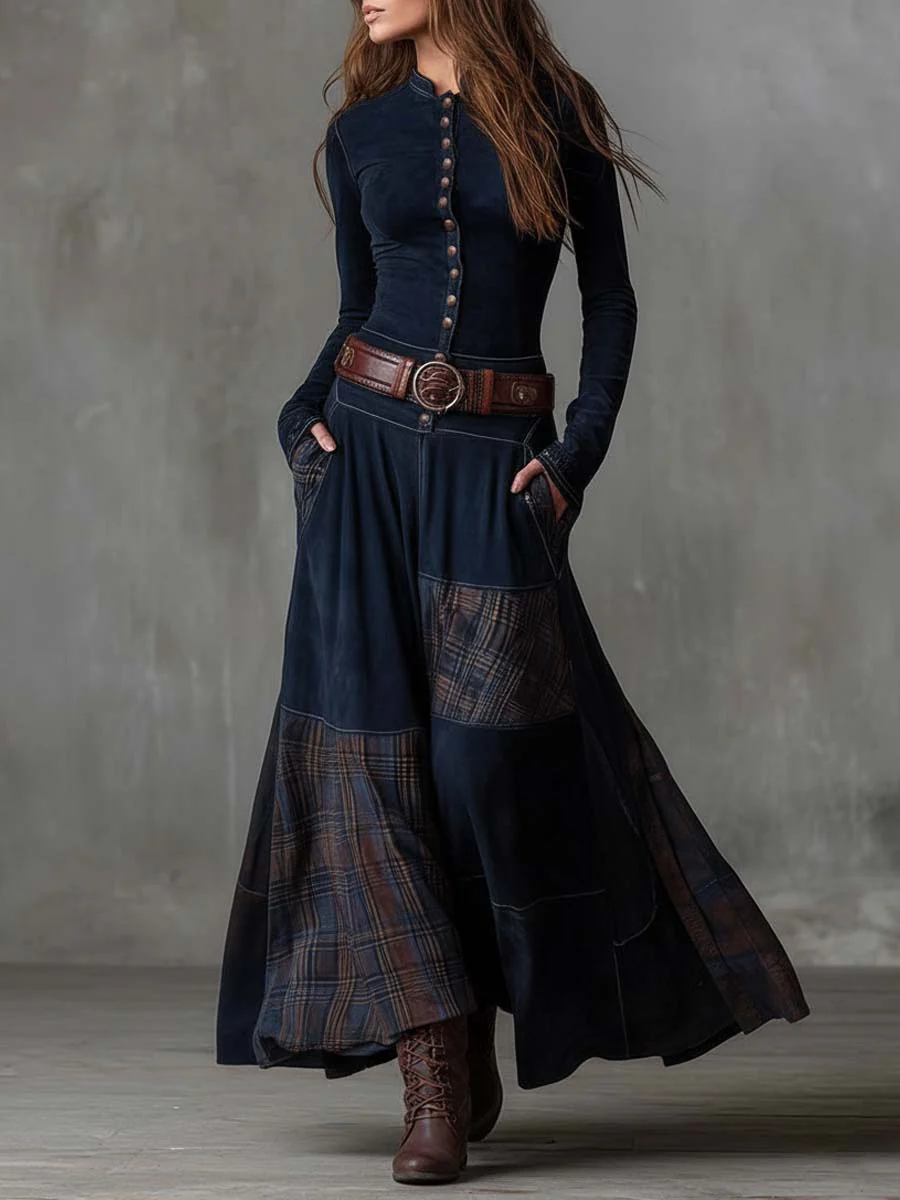 Livia | Robe longue ceinturée à carreaux