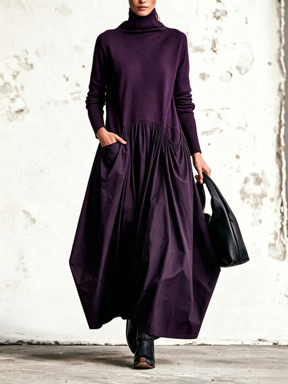 Odette | Robe Maxi Noire Oversize à Col Montant