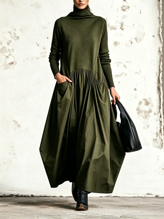 Odette | Robe Maxi Noire Oversize à Col Montant