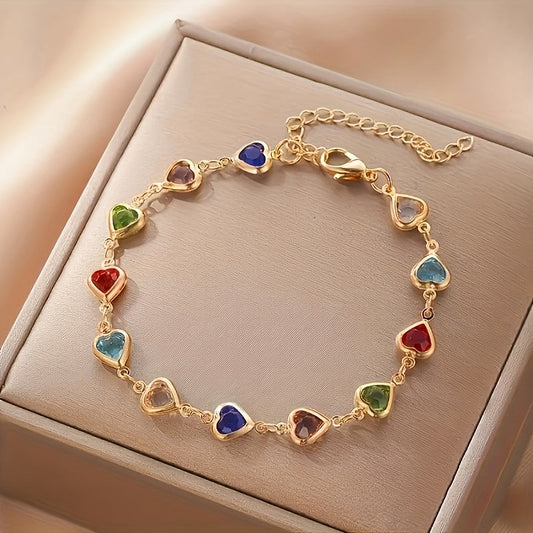 Bérénice | Bracelet Doré Cœurs Multicolores