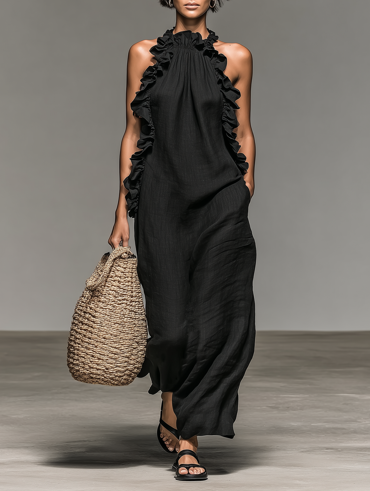 Honorine | Robe Maxi Sans Manches à Détails de Volants