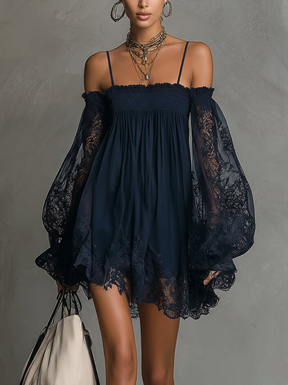 Noémie | Robe courte bleu marine à épaules dénudées