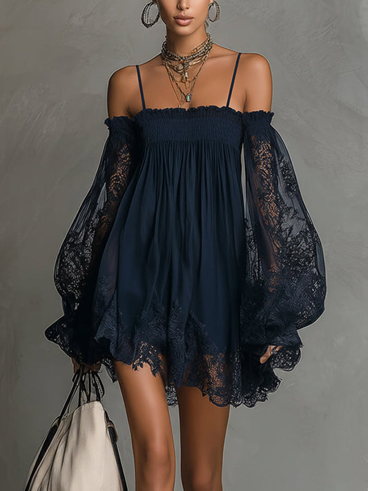 Noémie | Robe courte bleu marine à épaules dénudées