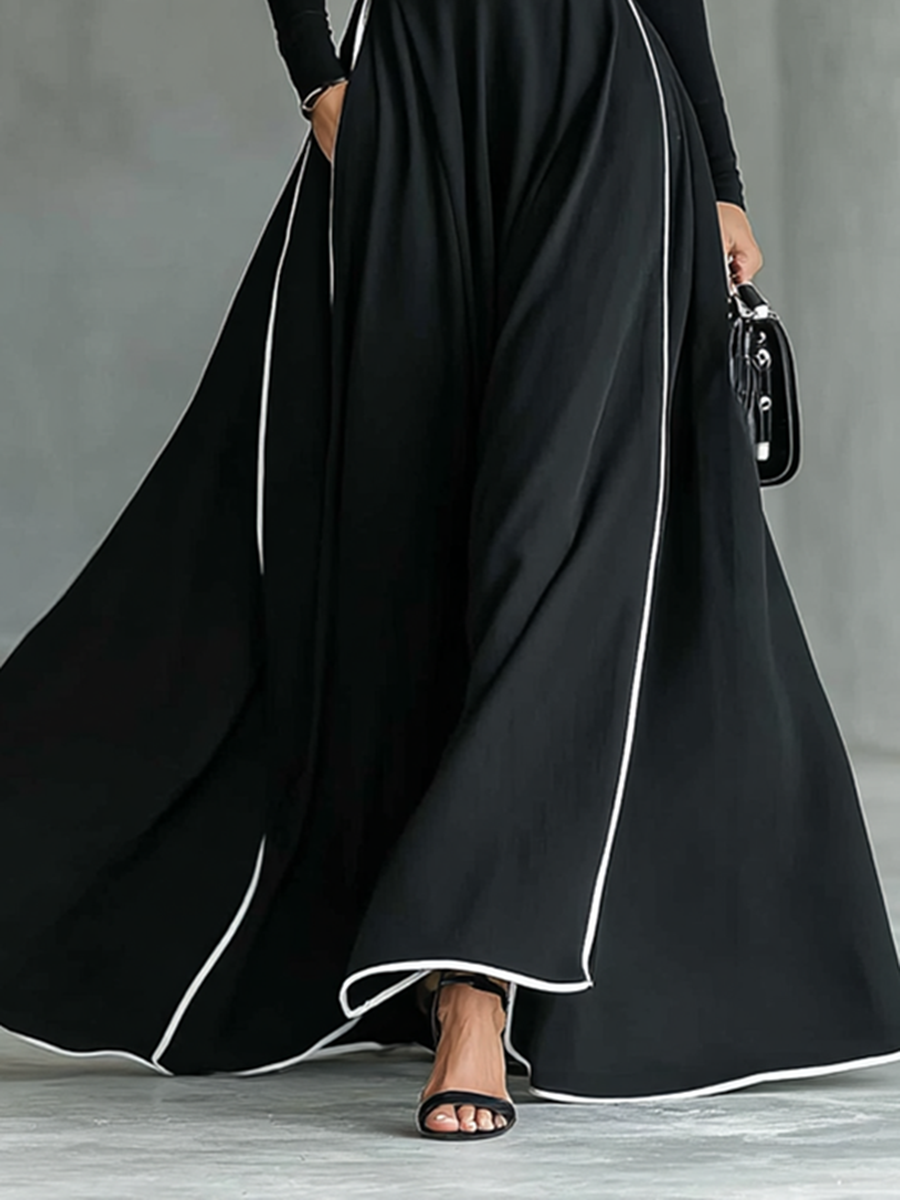 Gina | Robe longue à col montant et surpiqûres