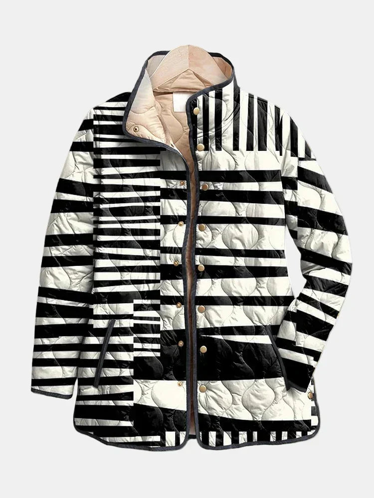 Mireille | Veste Matelassée Abstraite Noir et Blanc