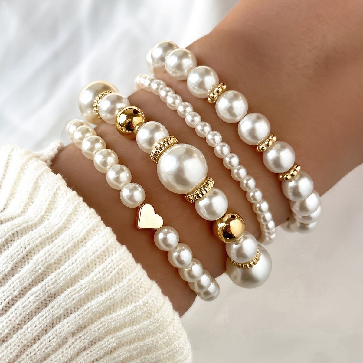Camille | Set de Bracelets Perles et Cœur