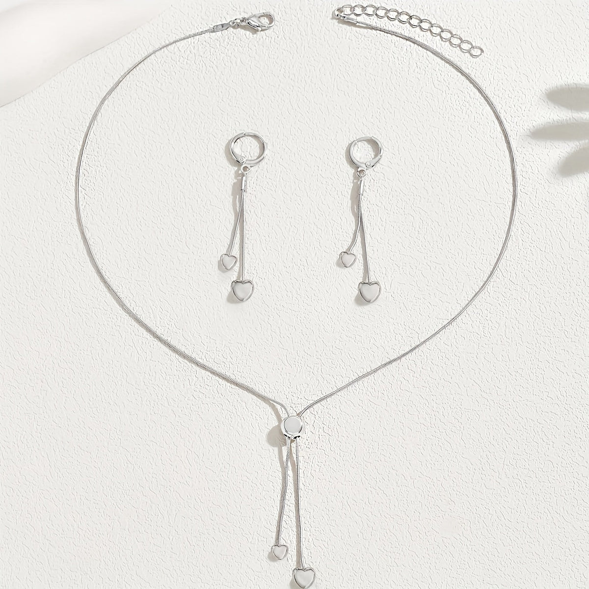 Rosalie | Set Collier Pendentif Cœur Ajustable & Boucles d'Oreilles