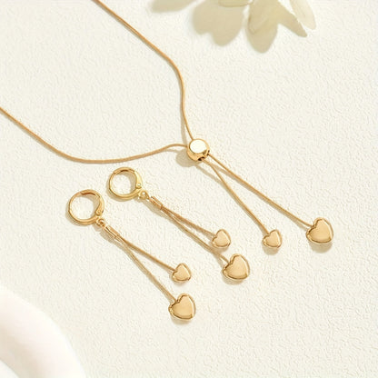Rosalie | Set Collier Pendentif Cœur Ajustable & Boucles d'Oreilles