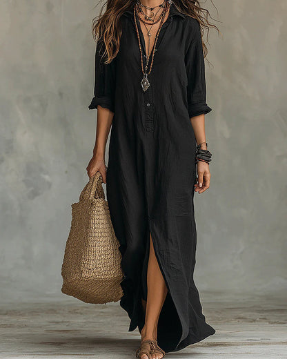 Soline | Robe Longue Noire Souple à Boutons