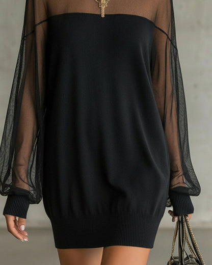 Amélie | Mini Robe Noire Élégante à Manches Transparentes