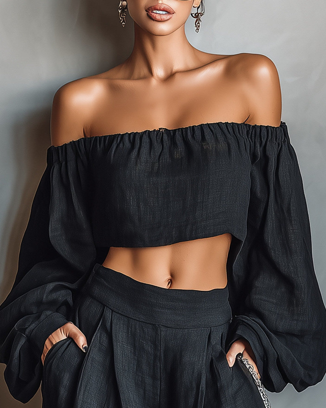 Tess | Ensemble Épaules Dénudées et Pantalon Jambe Large