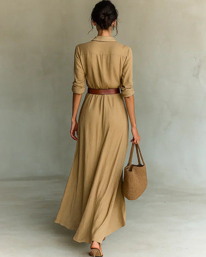 Camille | Robe Longue à Revers et Ceinture