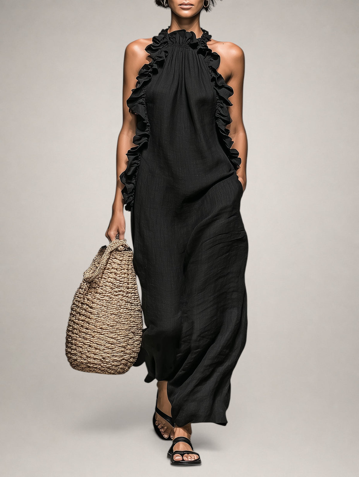 Léonore | Robe Maxi Sans Manches, Volants