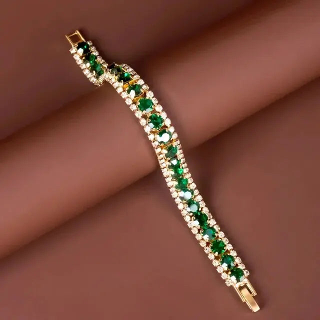 Bracelet Doré aux Pierres Vertes