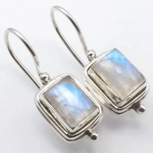 Lucile | Boucles d'Oreilles Pierre de Lune Dorées Carrées