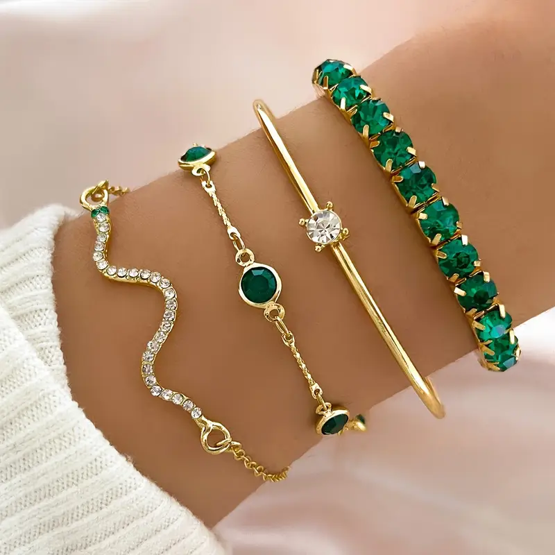 Set de Bracelets Vintage aux Zircons Verts