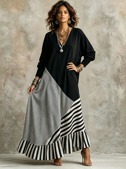 Alice | Robe Maxi Noire et Rayée Élégante et Chic
