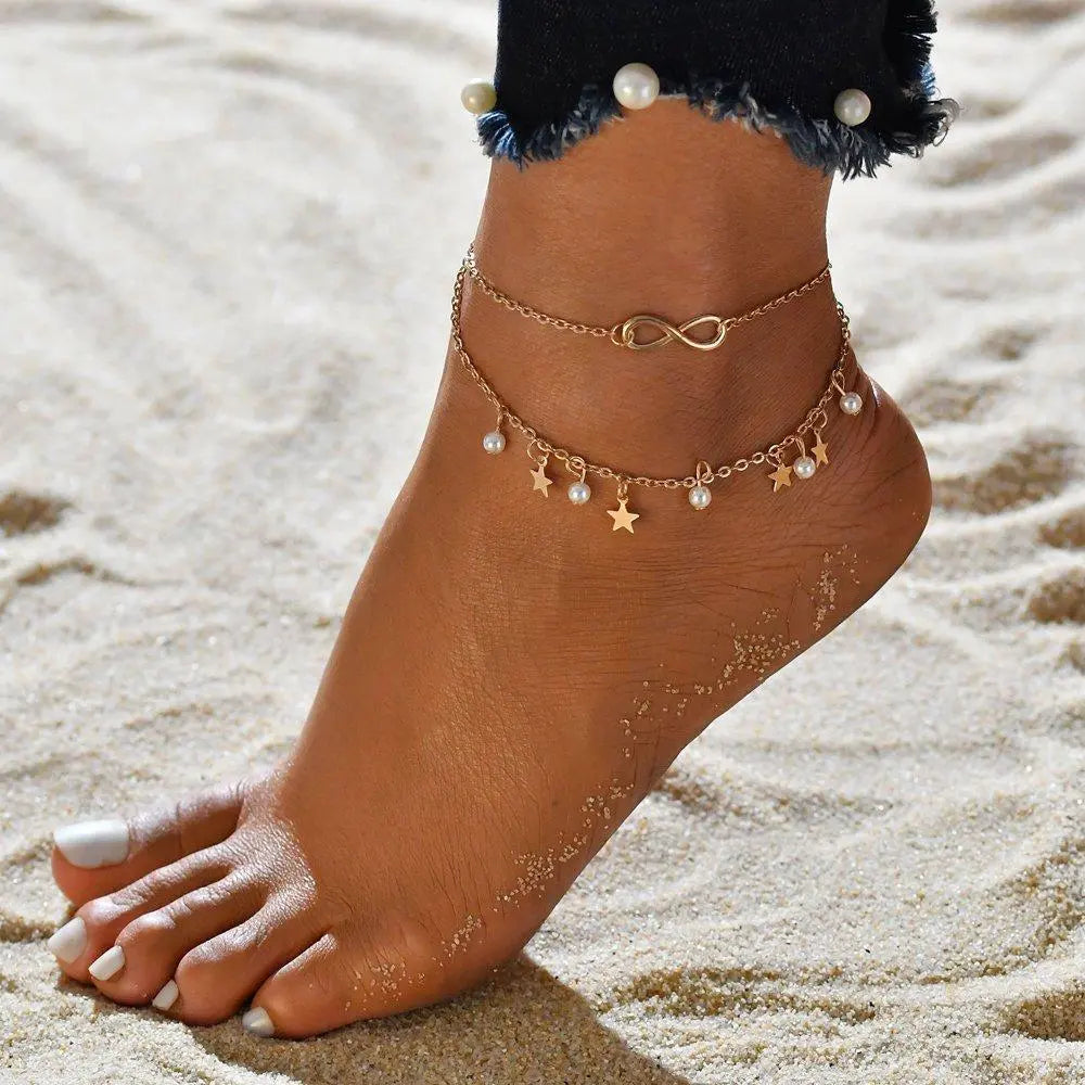 Inès | Bracelet de Cheville Infini aux Perles et Étoiles
