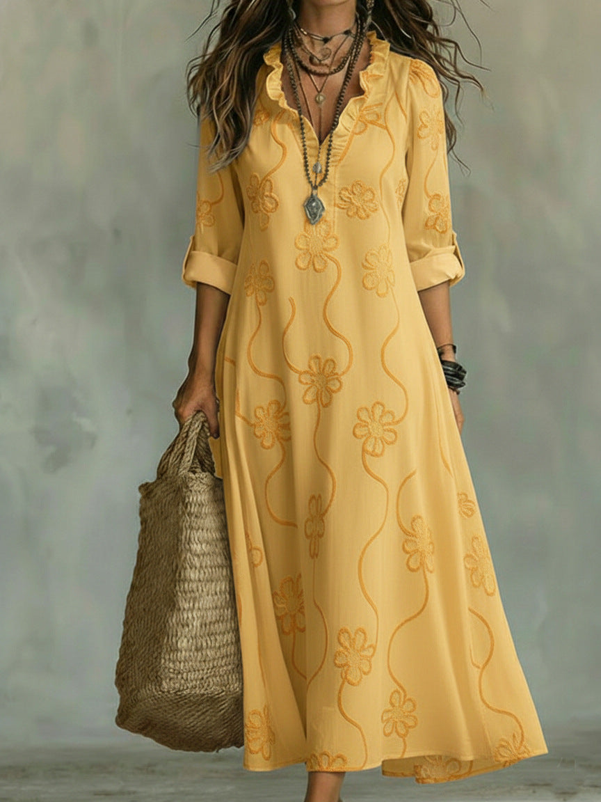 Myriam – Robe Maxi à Motif Floral Ton sur Ton