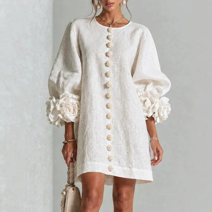 Rosalie | Robe Fleurie à Manches Ballon et Décolleté Rond