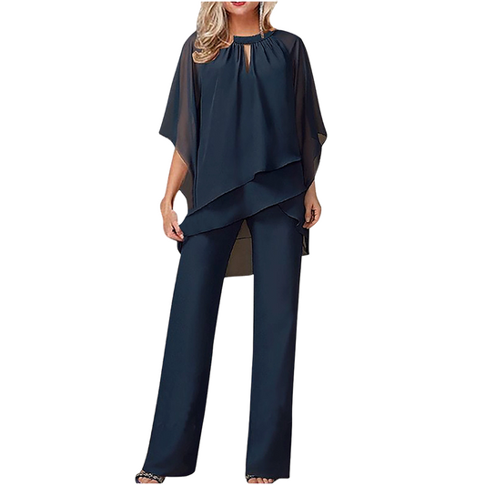 Jeannine | Ensemble Chemisier Asymétrique Superposé et Pantalon Large