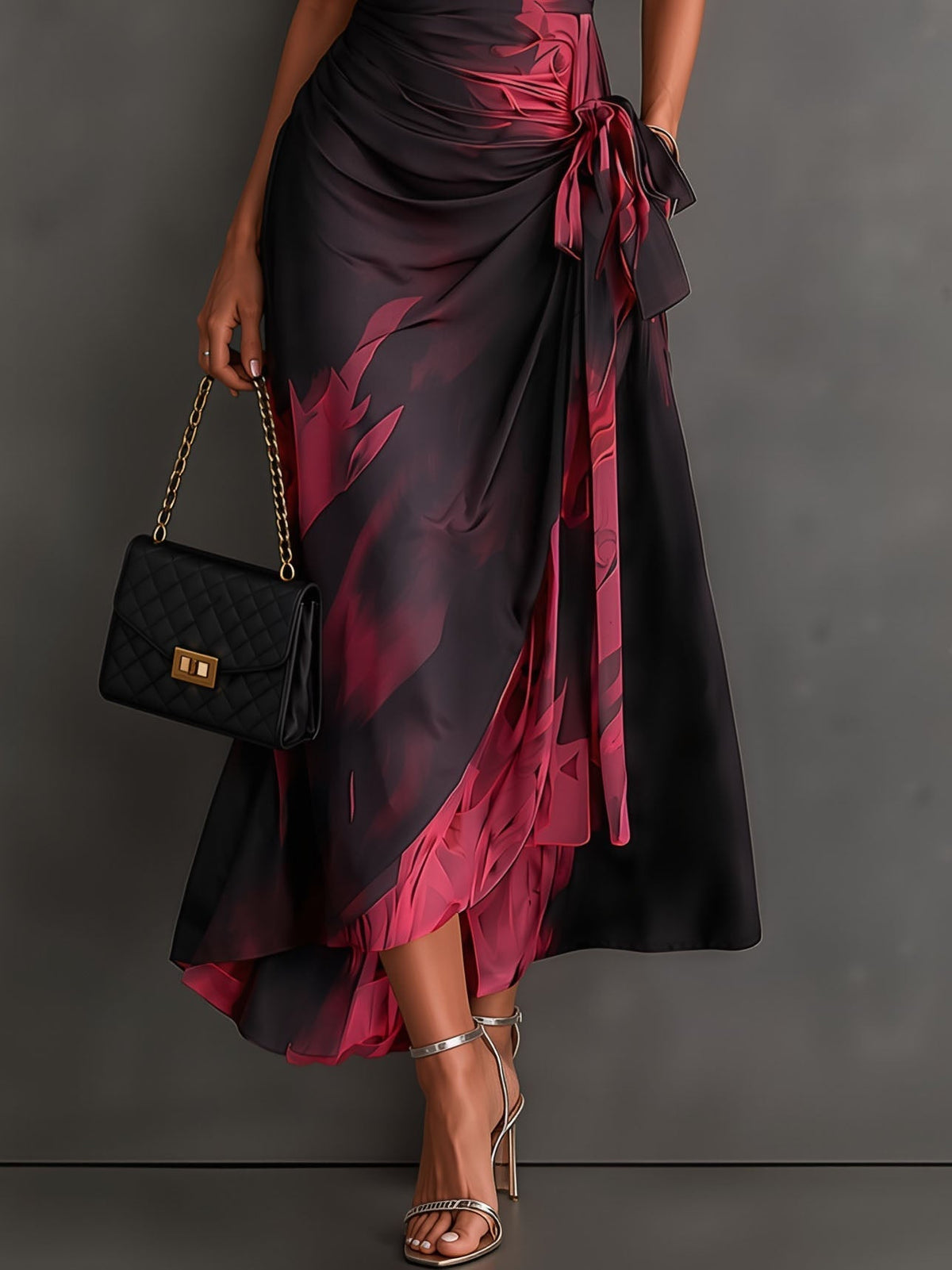 Victorine | Robe Portefeuille Imprimée Rouge et Noir